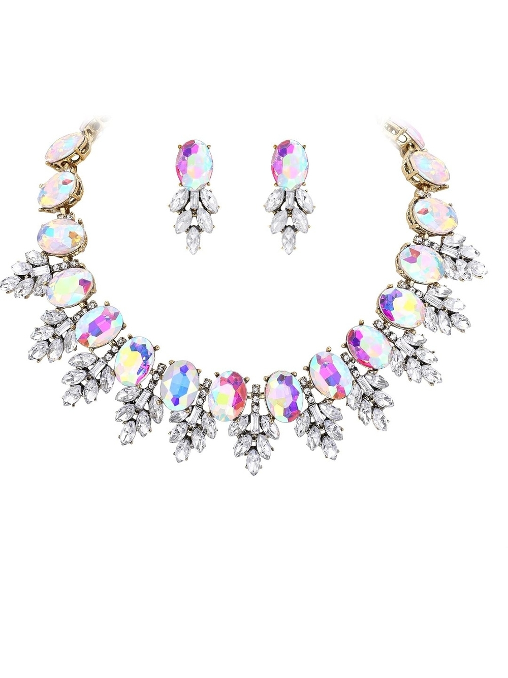 Aurora Crystal Statement Necklace & Earrings Set - Iridescent